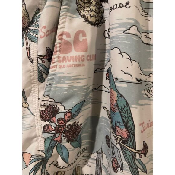 Huna Short Mens Multicolor Surfers Paradise Hawaiian Print Swim Trunk Size XL - Picture 14 of 15